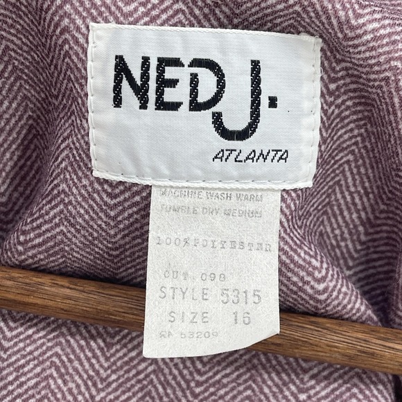 Vintage Skirt Suit Women 80s Office Academia Herringbone Blazer Size 16 Pink - Picture 5 of 11